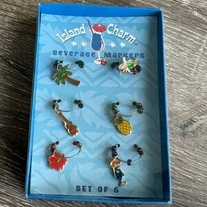Set of 6, Island Charm Tropical Hawaiian Beverage Wine Drink Markers.